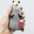 thumbnail image 2 of 4" Wool Felt Familiars Animal Toys - Adorable Cat & Opossum Stuffed Figures, Charming Room Decor Accents, Perfect Gift for Plush Collectors (C), 2 of 12