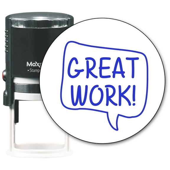 MaxMark Round Teacher Self Inking Stamp - GREAT WORK! - Jumbo Series, Style TS315 with Blue Ink