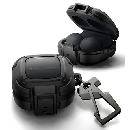 Dexnor Rugged Bumper Case for Samsung Galaxy Buds FE (2023)/Buds 2 Pro (2022)/Buds 2 (2021)/Buds Pro (2021)/Buds Live (2020) Cases with Secure Lock  Shockproof Cover with Carabiner  Black
