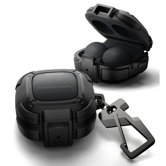 Dexnor Rugged Bumper Case for Samsung Galaxy Buds FE (2023)/Buds 2 Pro (2022)/Buds 2 (2021)/Buds Pro (2021)/Buds Live (2020) Cases with Secure Lock, Shockproof Cover with Carabiner, Black