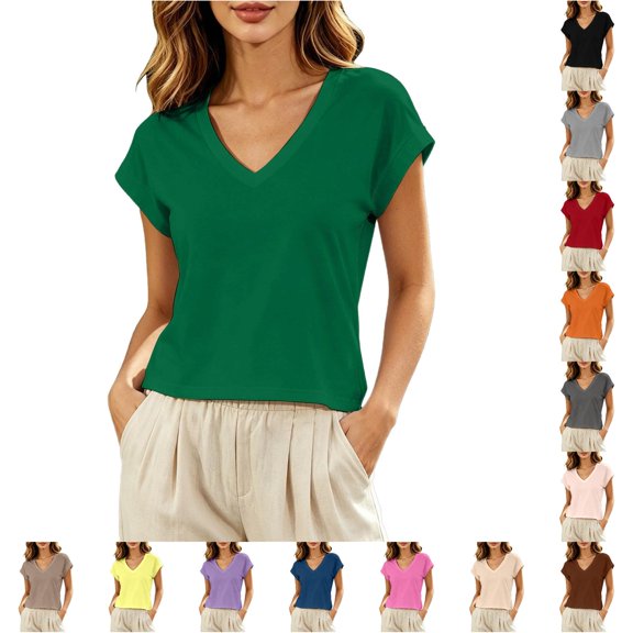 Kingdiese Womens Casual And Fashionable V Neck Front Sleeve Short Sleeved T Shirt For Women Women T Shirts Loose, Size XXL