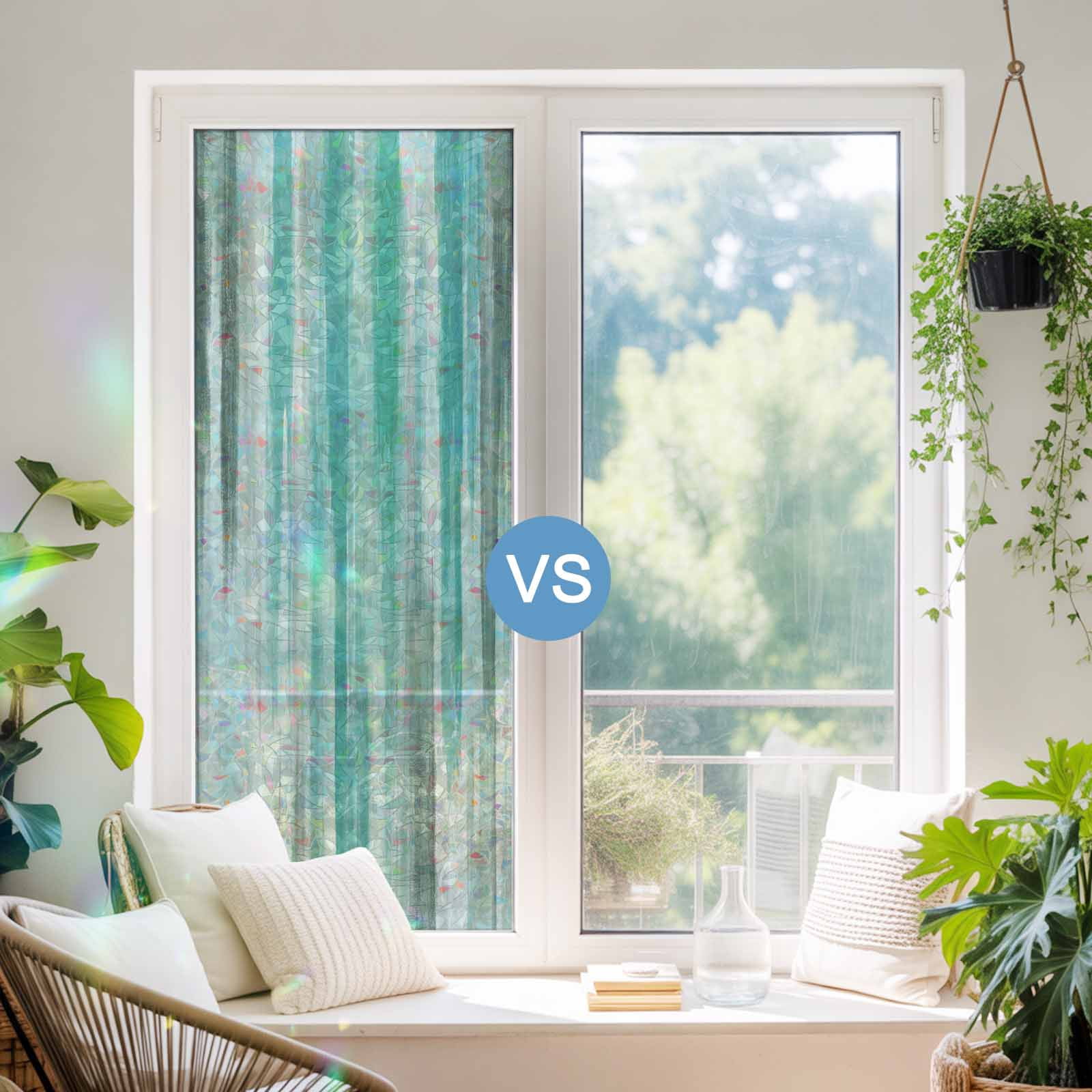Turquoise Gray Window Privacy Film Stain Glass,Reusable Decorative Rainbow Window Film,Farmhouse Abstract Gradient Aesthetic Static Cling Sun Blocking Stickers Decals Covers 17.7" x 78.7" (2pcs)