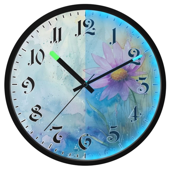 Ryvnso Watercolor Artistic Wildflower 12 Inch Night Light Wall Clock Luminous Silent Battery Operate Clocks