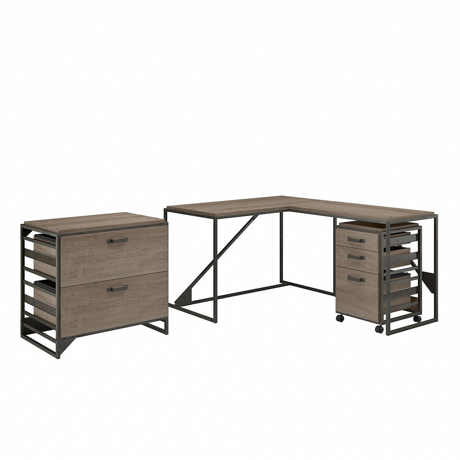 Bush Furniture Refinery 50W L Shaped Industrial Desk with File