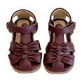 thumbnail image 3 of ZHOGXU Baby Girls Sandals With Adjustable Straps Bow Soft Sole Closed Toe Slip On Lightweight Comfortable Shoes For Everyday Wear,Brown,3-3.5 Years, 3 of 9