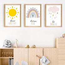 Set of 3 Boho Nursery Wall Art Prints Decor Rainbow Weather Wall Decor Inspirational Canvas Wall Art Prints Nursery Children Artwork for Kids Playroom Bedroom Decoration