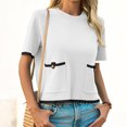 thumbnail image 2 of Color Block Women Short Sleeved Casual Knit Sweater with Pocket, 2 of 6