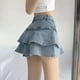thumbnail image 4 of Falda vaquera con volantes y corte A de talle alto para mujer: falda vaquera picante para chicas, 4 of 8