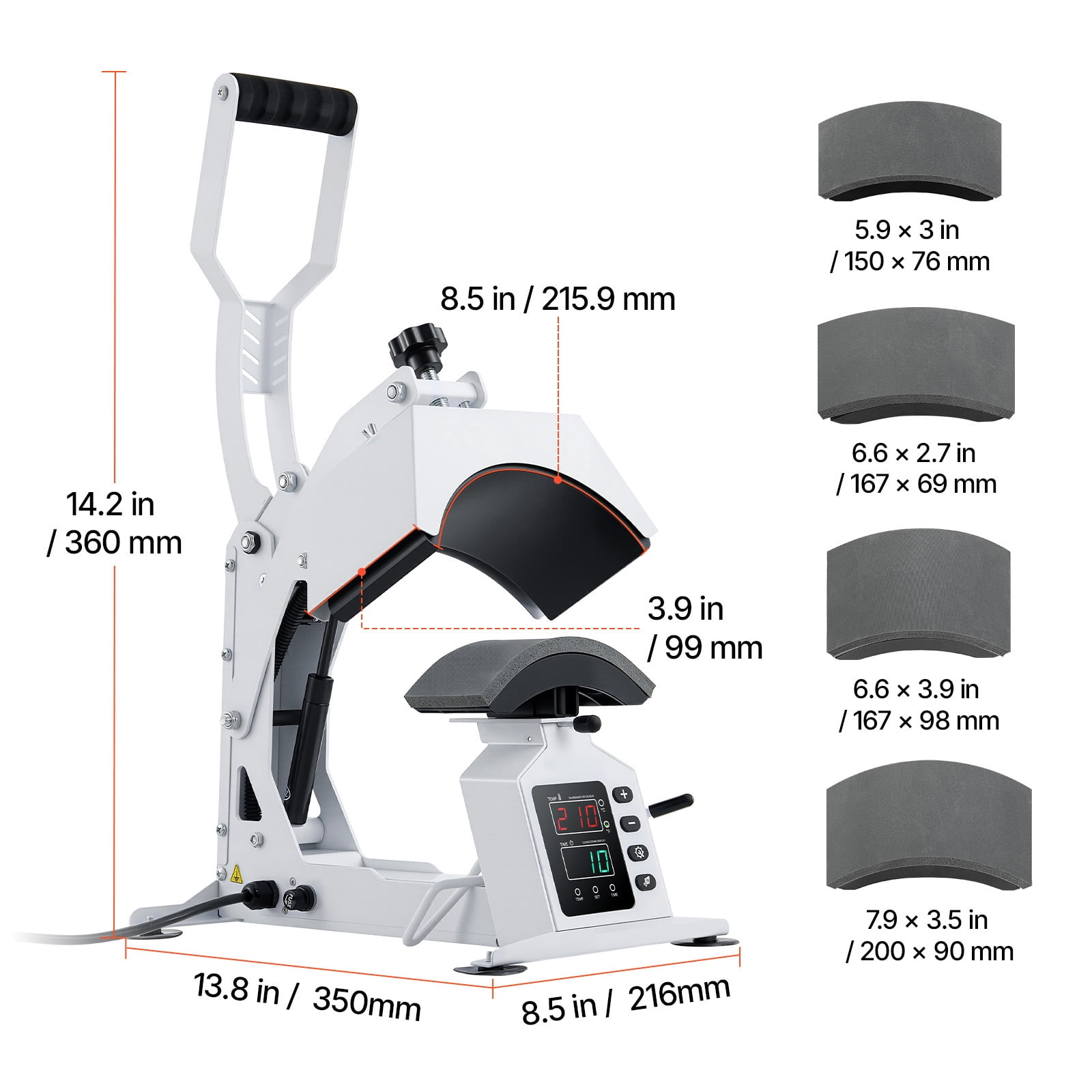 KFFKFF Hat Heat Press Machine with 4 Swappable Platens and Cap Stretcher, Accurate Temperature and Time Settings, Ideal for Heat Transfer Vinyl and Sublimation on Hats and Caps, White
