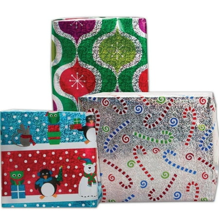 - JAM Paper Christmas Design Wrapping Paper Roll Bundle, 25 sq. ft., Assorted Sparkling,Ornaments, Snow Animals, & Candy Canes, 3/pack