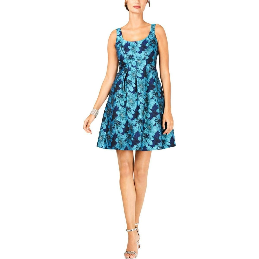 Pappagallo - Womens A-Line Dress Blue Jacquard Pleated Fit N Flare $99 ...