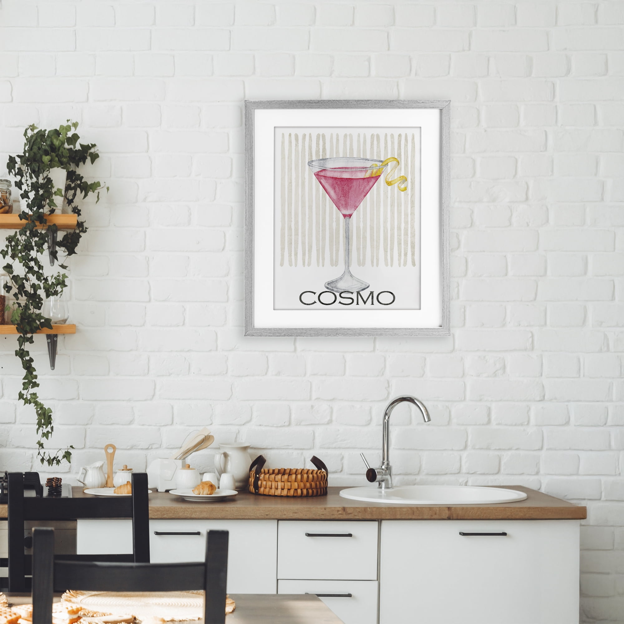 Stupell Industries Pink Cosmo on Stripes Gray Framed Print Under Glass, design by Kim Allen