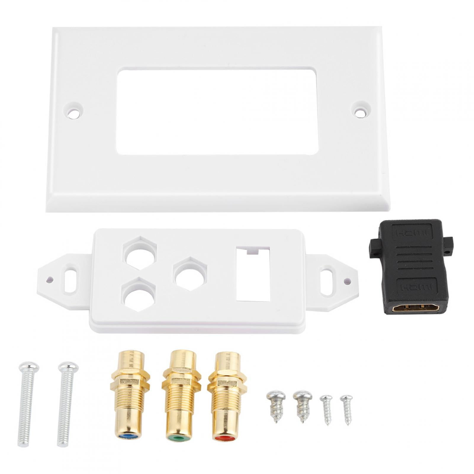 HDMI 3 RCA Wall Plate Video Audio Adapter Jack Outlet Panel HD 1080P ABS For Home/Office US