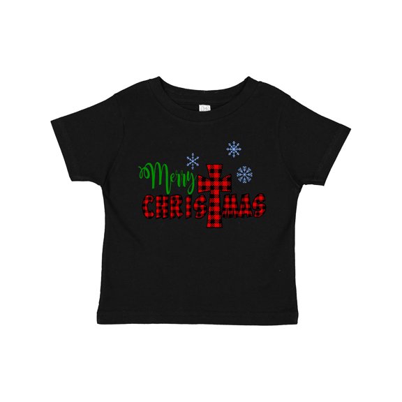 Inktastic Merry Christmas Buffalo Plaid Cross with Snowflakes Boys or Girls Toddler T-Shirt