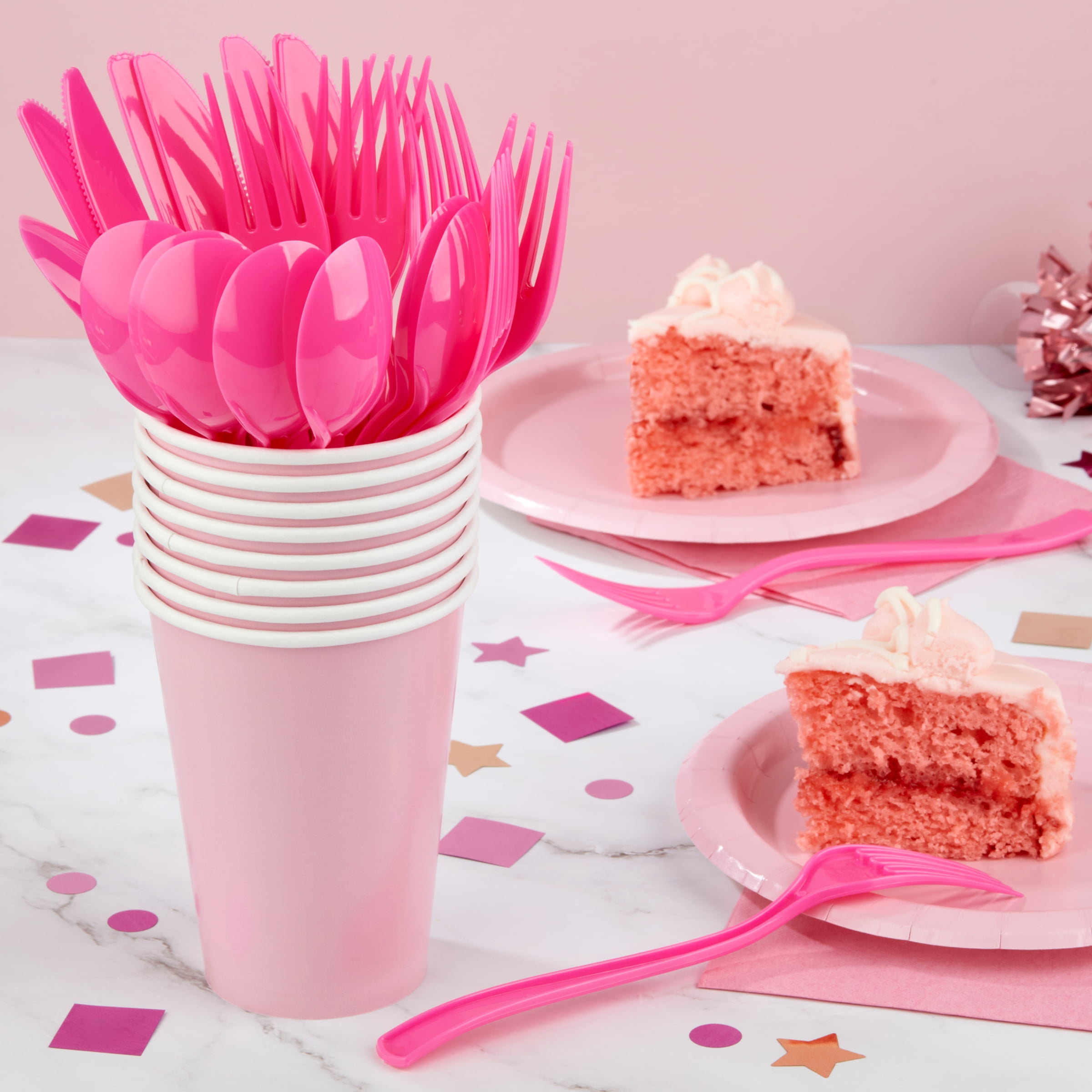 Disposable Plastic Cutlery Set, Neon Pink, 24 Pieces, by Way To Celebrate