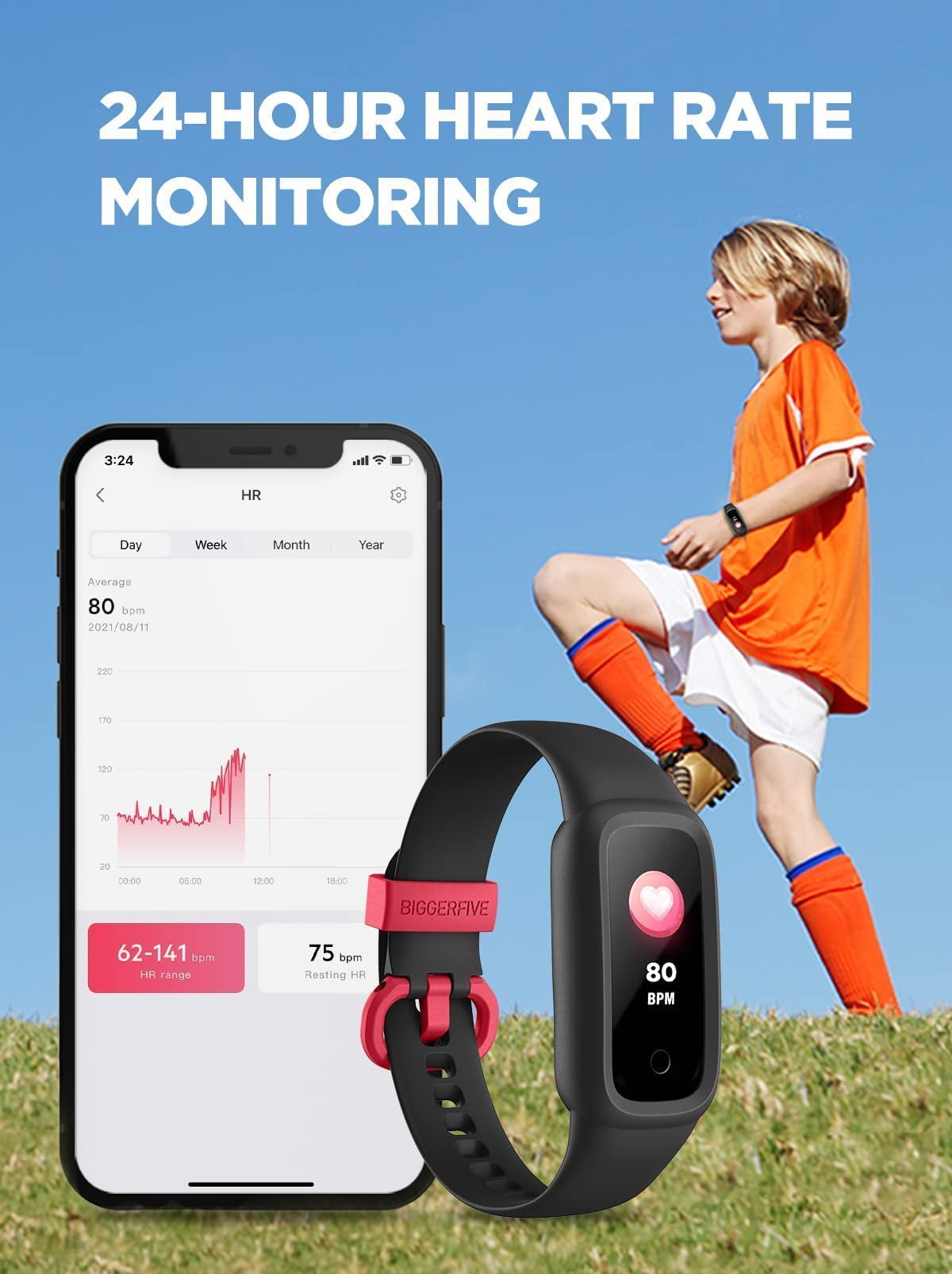 BIGGERFIVE Kids Fitness Tracker, Pedometer, 0.96'' Activity Tracker Watch for Boys Girls, IP68 Waterproof, Black