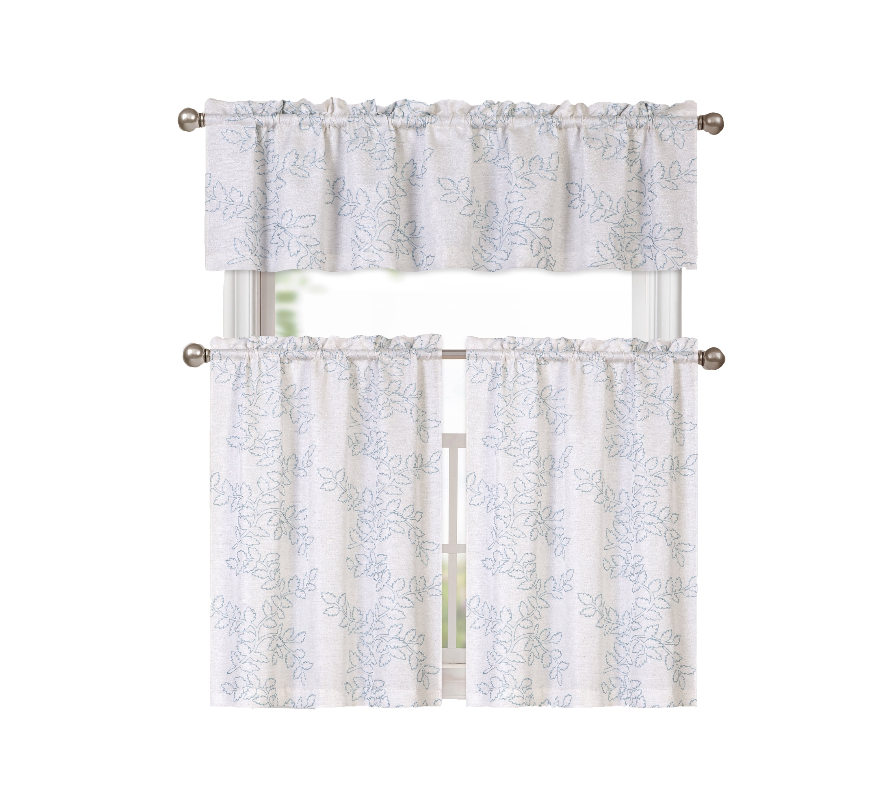 Brielle Embroidered Floral Kitchen Curtain Tier & Swag Set ...