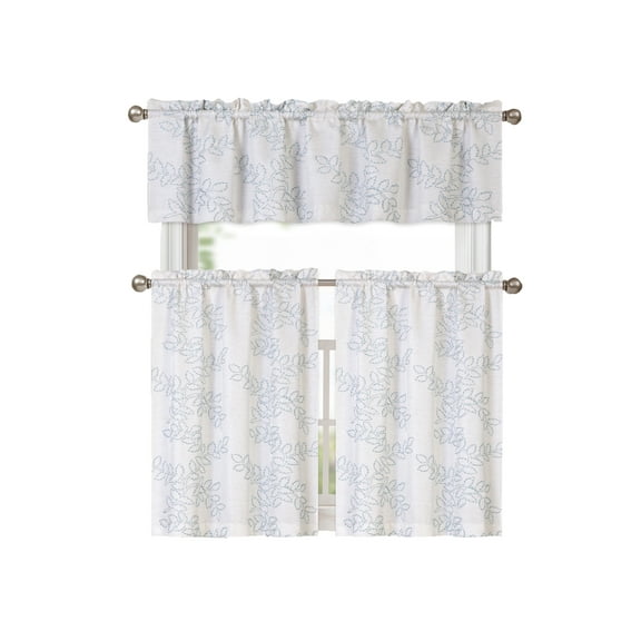Brielle Embroidered Floral Kitchen Curtain Tier & Swag Set - Aqua