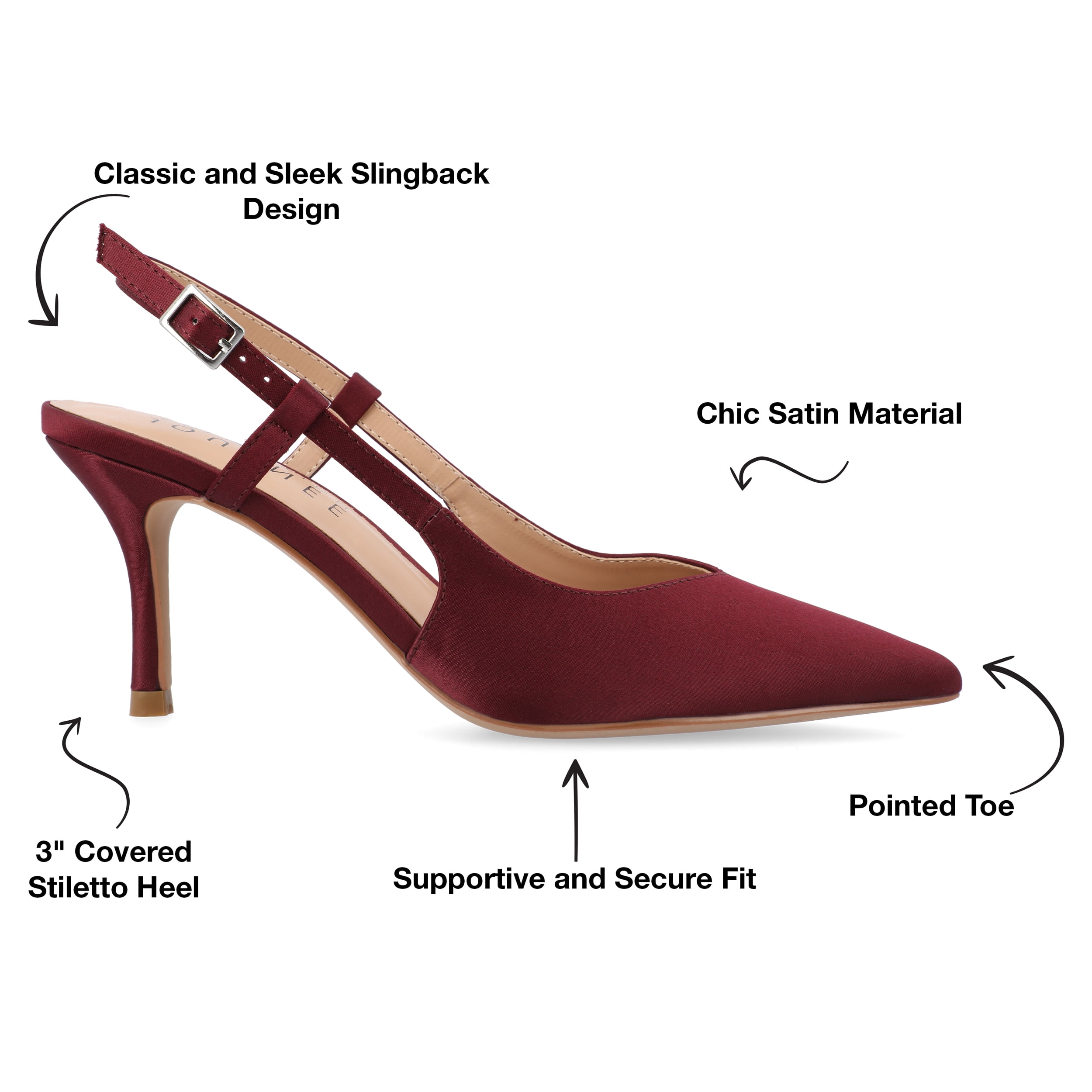 Journee Womens Knightly Sling Back Mid Stiletto Pointed Toe Pumps, Widths Available