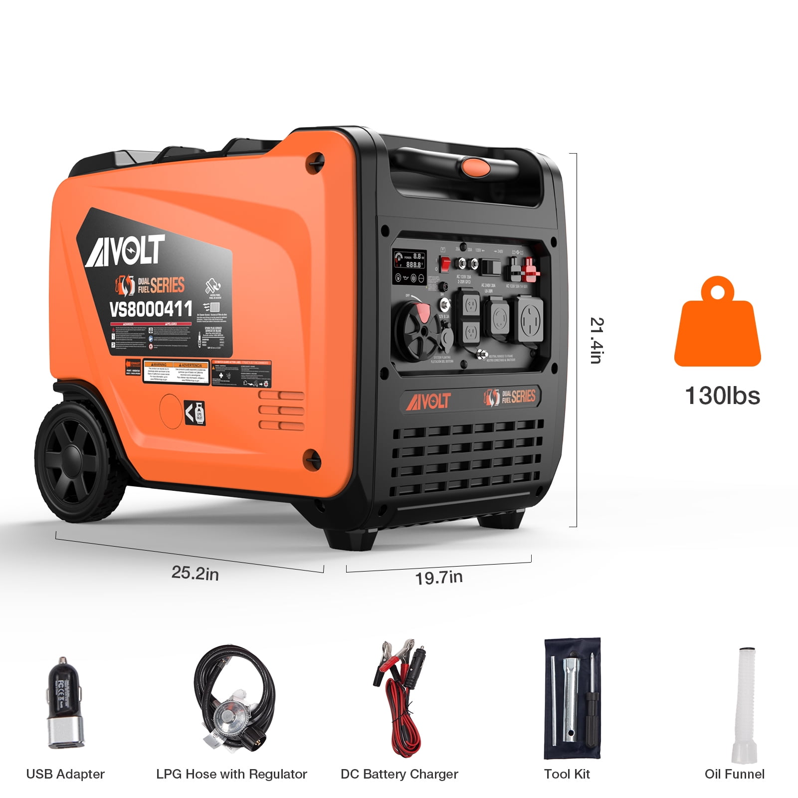 AIVOLT 8000W Dual Fuel Portable Inverter Generator with Quiet Operation & CO Auto-Shutdown