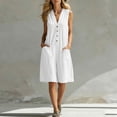 thumbnail image 4 of Ohufall Women's Jumpsuits Sleeveless V Neck Button Short Jumpsuits with Pocket Loose Comfort Summer Casual Jumpsuits, 4 of 8