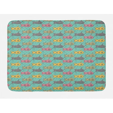 Submarine Bath Mat, Colorful Cartoon Submarines Under the Sea Nautical Fun Pattern for Kids Nursery, Non-Slip Plush Mat Bathroom Kitchen Laundry Room Decor, 29.5 X 17.5 Inches, Multicolor, Ambesonne
