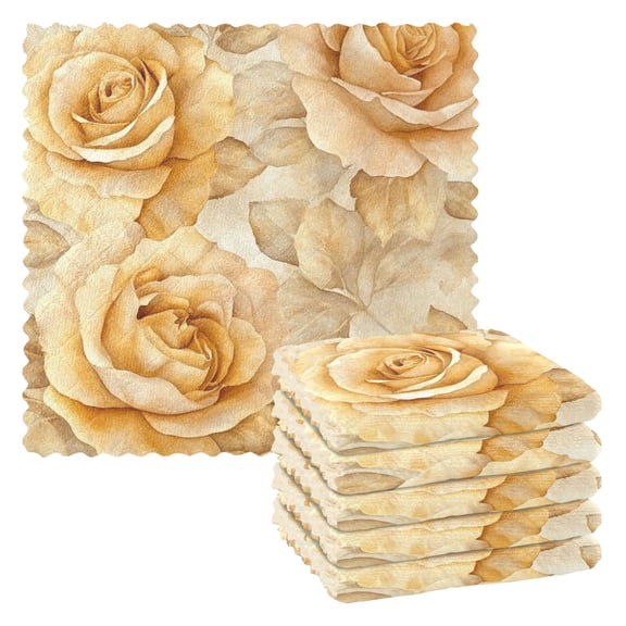 6 Pieces of Kitchen Towels 11x11Inch Kitchen Dish Cloths Kitchen Dish Towels Reuseable Cleaning Cloths Yellow Roses