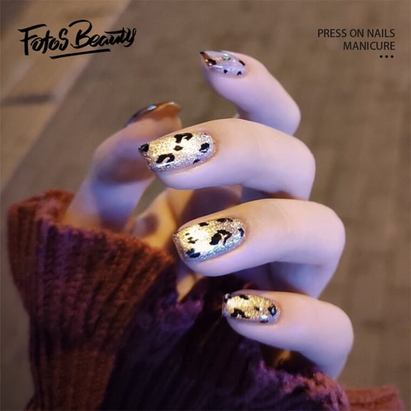Fofosbeauty 24pcs Press on False Nails Tips, Square Fake Acrylic Nails, Spar Leopard Print