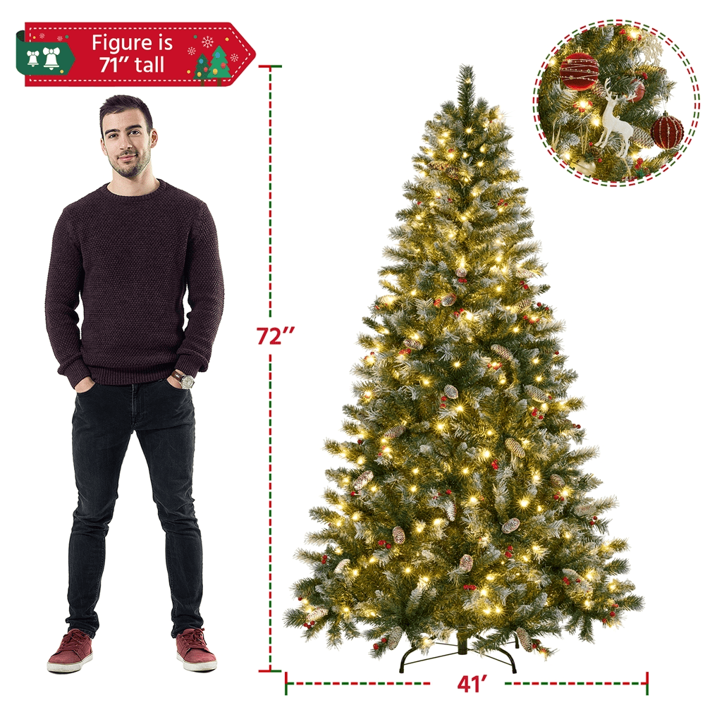 Alden Design 6ft Pre-lit Frosted Artificial Christmas Tree with Lights, Green