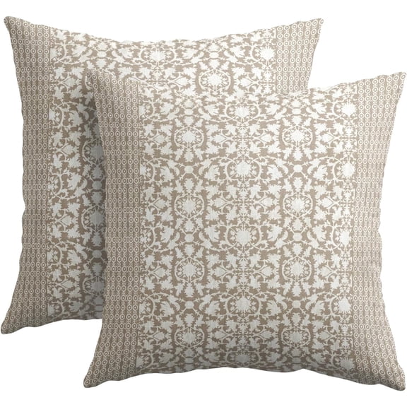 Tan Antique Pillow Covers 18x18 Inch Vintage Floral Block Print Decorative Throw Pillows Set of 2 Retro Turkish Pillowcases for Couch Indoor Outdoor Home Decor