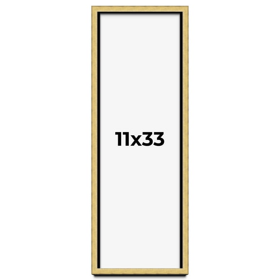 11x33 Shadow Box Frame Gold | 1.375 Inches Deep Real Wood Contemporary Shadowbox Display Frame | UV