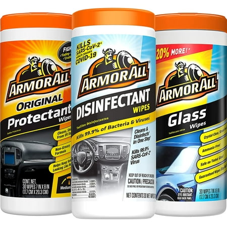 Armor All Protectant Wipes, Disinfectant Wipes, Glass Cleaner Wipes Variety Pack