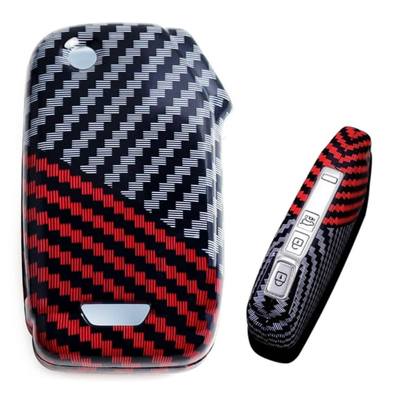 Glossy Black/Red Mix Color Carbon Fiber Finish Hard Plastic Key Fob Case For KIA 2019/2020-Up Forte Forte5 Soul Sportage Telluride, 2022-up K5 Optima Cadenza EV6 Stinger, etc