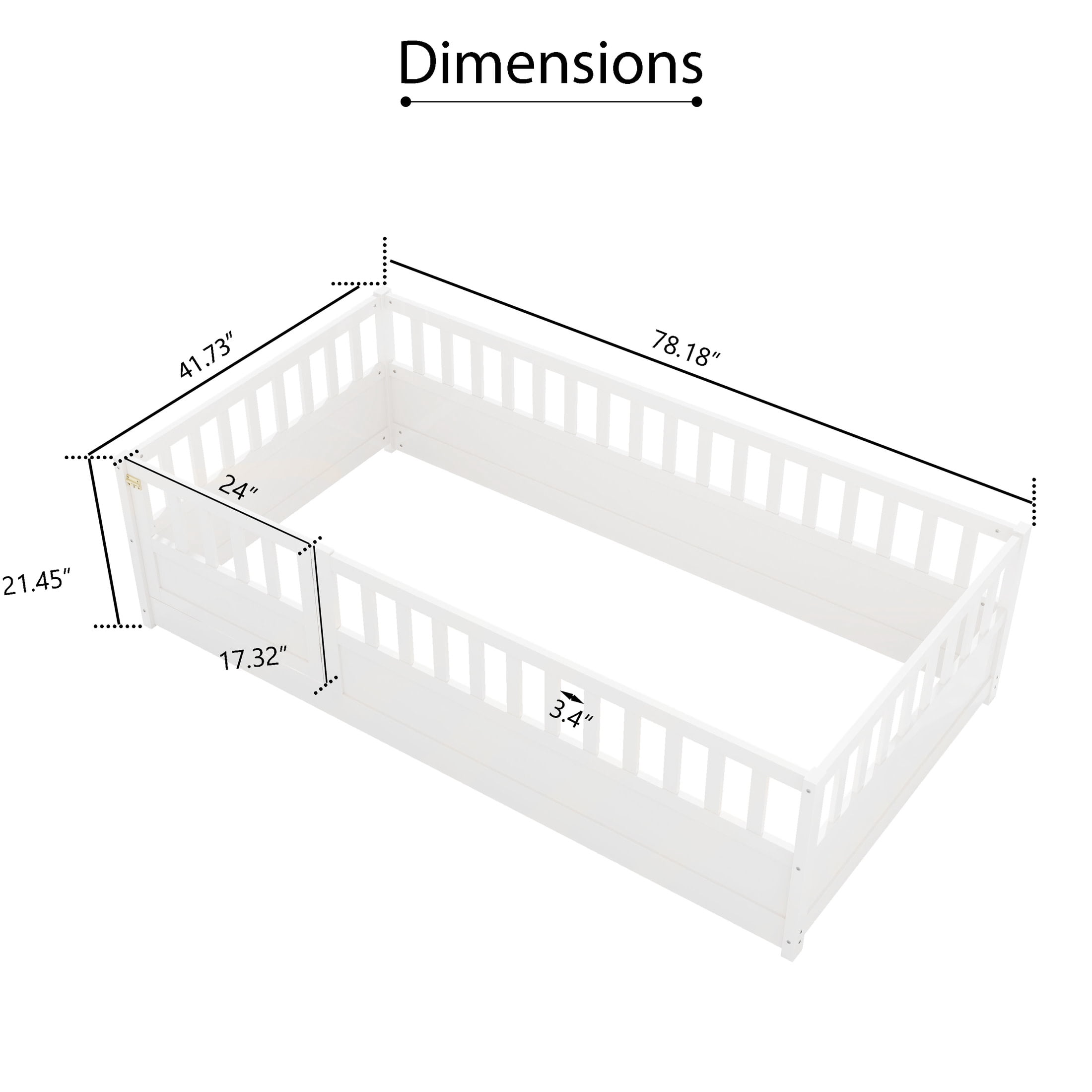 Noble House Twin Size Montessori Floor Bed with Safety Guardrails and Door, Wood Kids Bed Frame, White