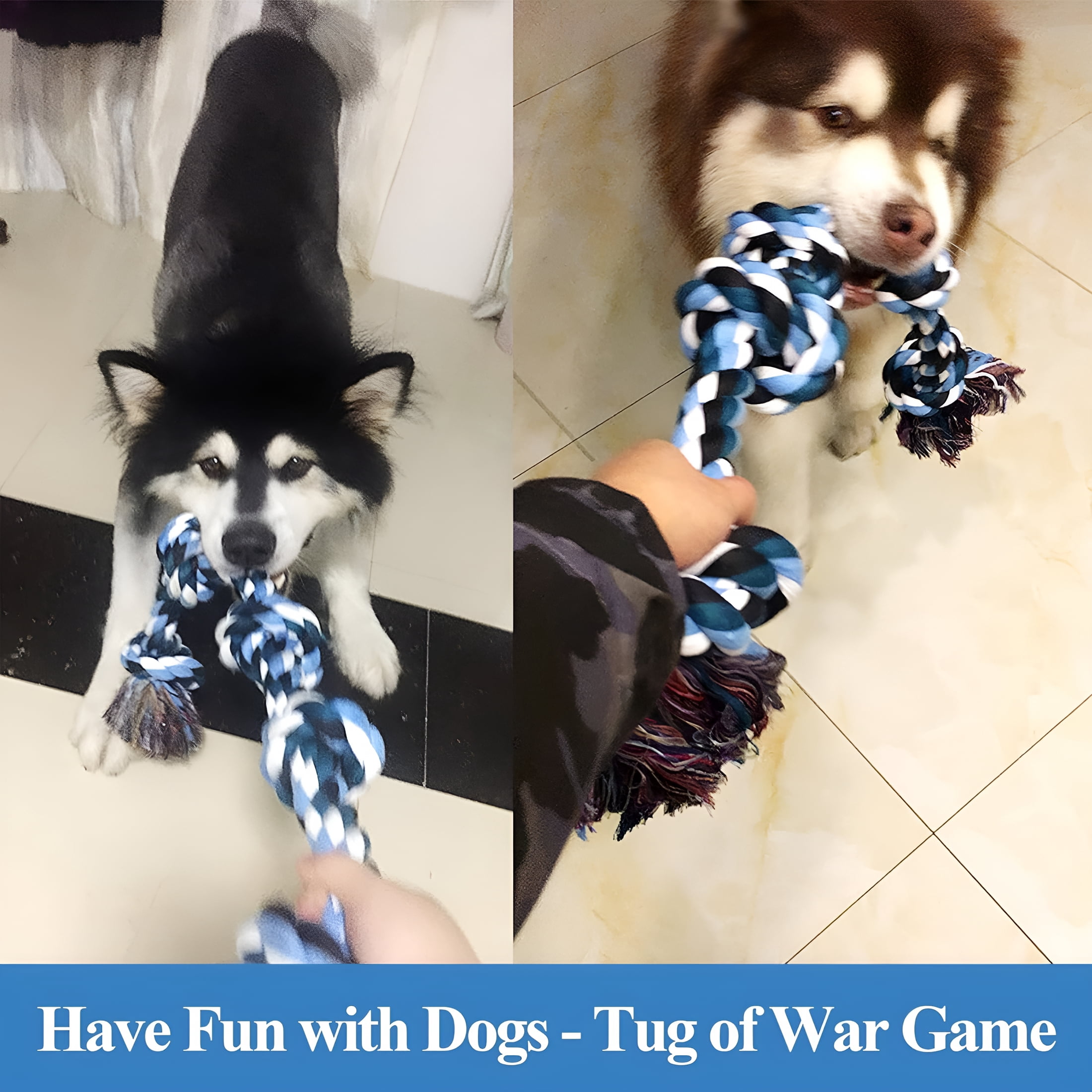 BESTSKY Dog Toys for Aggressive Chewers Tough Rope Chew Toys for Large and Medium Dog 3 Feet 5 Knots Indestructible Cotton Rope for Large Breed Dog Tug of War Dog Toy Teeth Cleaning