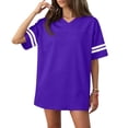 thumbnail image 2 of longantii Jersey Shirts for Women Oversized Short Sleeve V Neck Tshirt Solid Color Football Jerseys Casual Y2k Streetwear Tee Tops Loose Practice Sports Uniforms Purple XS, 2 of 7