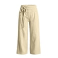 thumbnail image 7 of Women's Cotton Blend Drawstring Wide Leg Capri Pants with Side Pockets,Khaki,Women's Capri XL, 7 of 7