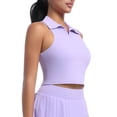 thumbnail image 4 of Jinhomg Women's Sleeveless Crop Tops Casual Solid Lapel Collar Tank Shirts Basic Solid V Neck Golf Tennis Clothes Summer Workout Athletic Tanks Purple S, 4 of 7