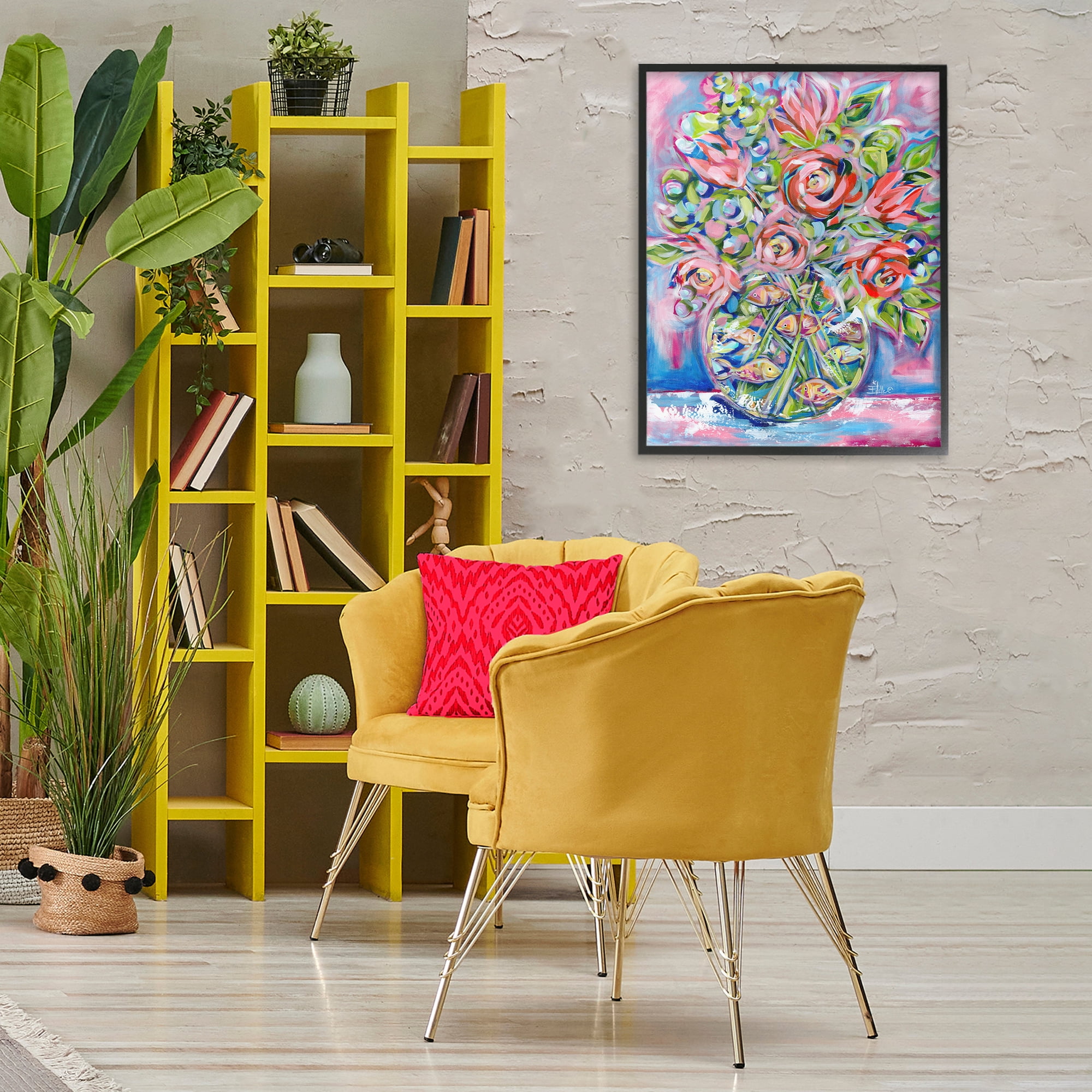 Stupell Industries Roses & Goldfish Vase Botanical & Floral Painting Black Framed Art Print Wall Art, 24 x 30