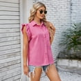 thumbnail image 4 of Chenyin Summer Washed Denim Shirt for Women's Single Breasted Blouses Tops Womens Light Fly Sleeve Shirt Size S-XL, 4 of 8