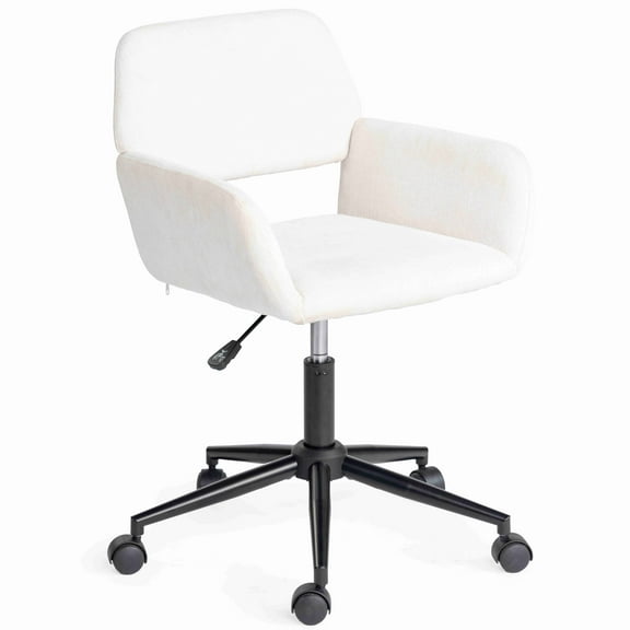 Modern Upholstered Office Chair with Arms, Adjustable Swivel Desk Chair on Wheels, Beige