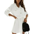 thumbnail image 3 of FASHIONWT Women Plus Size Solid Color Lapel Cropped Sleeve Roll-Sleeve Shirt Dress, 3 of 4