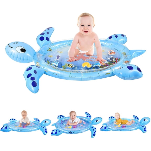 Gebra Inflatable Tummy Time Water Mat Sea Turtle Shape Infants & Toddlers Play Mat Toy, Fun Play Activity Center Your Baby's Stimulation Growth (BPA Free, 43" 35" 2.5")