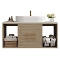 thumbnail image 6 of Modern 38.2" Wall-Mounted Bathroom Vanity with Oval Ceramic Sink, Floating Design, Multi-Layer Solid Wood Cabinet, Soft-Close Drawers & Open Shelves – Ideal for Small Bathrooms, 6 of 9