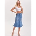 thumbnail image 3 of DARING DIVA Women's Bodycon Fishtail Ruffled Knee Length Jean Skirt Medium Sky Blue, 3 of 7
