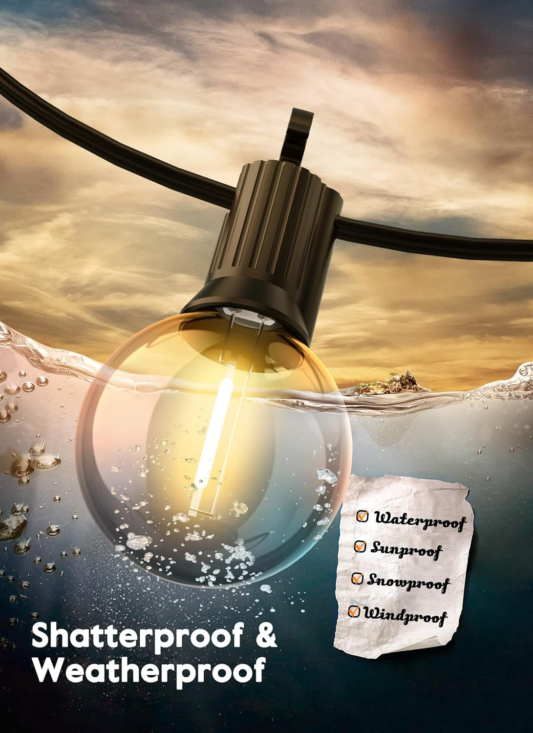 FEFEFW-G40 Led Replacement Light Bulbs 1W Shatterproof Globe Bulb fits E12 Candelabra Screw Base, 1.5 Inch Dimmable Light Bulbs for Indoor Outdoor String Lights, Patio Cafe Decor, Warm White, 25 Pack