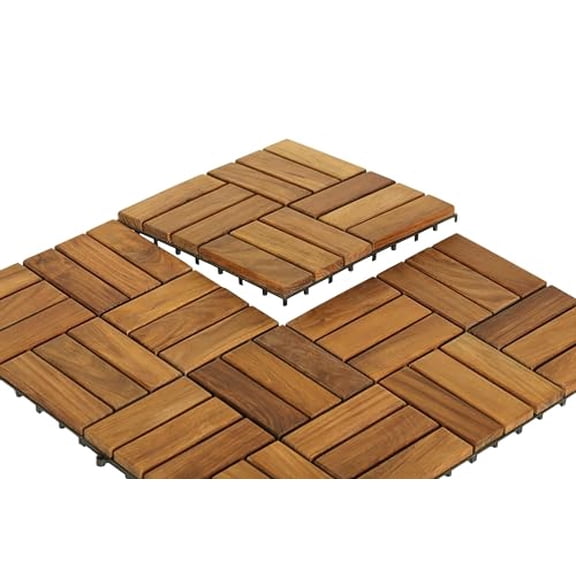 Bare Decor BARE-WF2009 Solid Teak Wood Interlocking Flooring Tiles (Pack of 10), 12" x 12", Brown