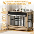 thumbnail image 6 of YIKEMA Furniture Extra Large Wooden Indoor Dog Crate with Wheels, Greige, 6 of 9