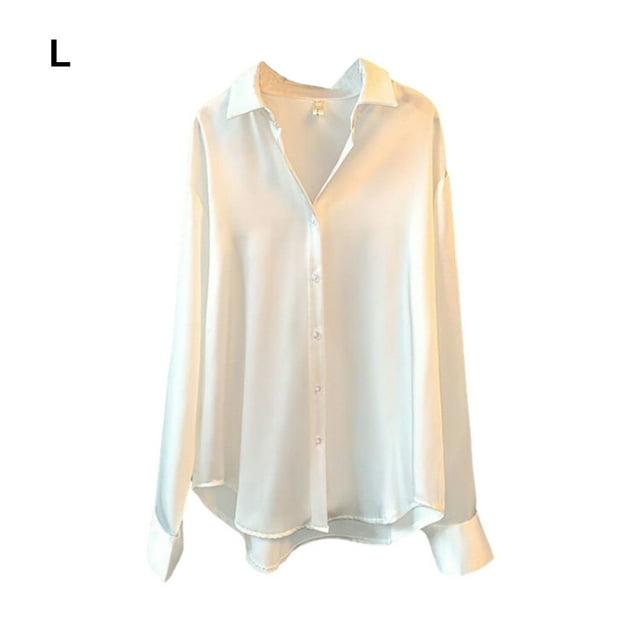 Femmes Casual Style Bouton-Up Chemise Voyage Randonnée Vêtements Vacances Festival Anniversaire Travail Réunion Polyester Revers Blouse à Manches Longues Vêtements Vêtements Blanc