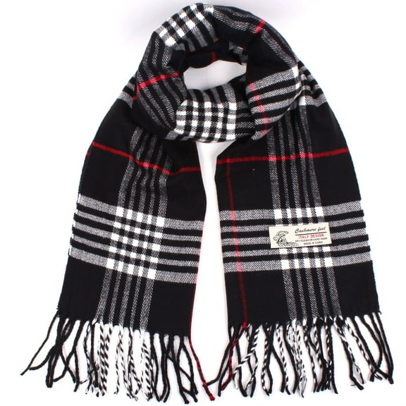 TZ Promise Women Men Black Plaid Scarves Classic Warm Soft with Fringes for Winter